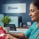 Aadhaar Face Authentication Banking IPPB India:आधार फेस ऑथेंटिकेशन से डिजिटल बैंकिंग करते हुए बुज़ुर्ग महिला की तस्वीर।